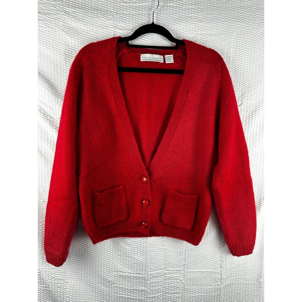 Vintage Bramble Lane Red Knit Cardigan 3 Button Front‎ Pockets Size SMALL